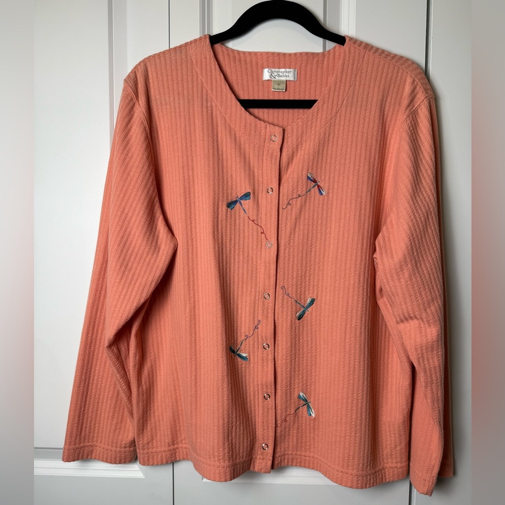 Christopher & Banks embroidered Dragon Fly top